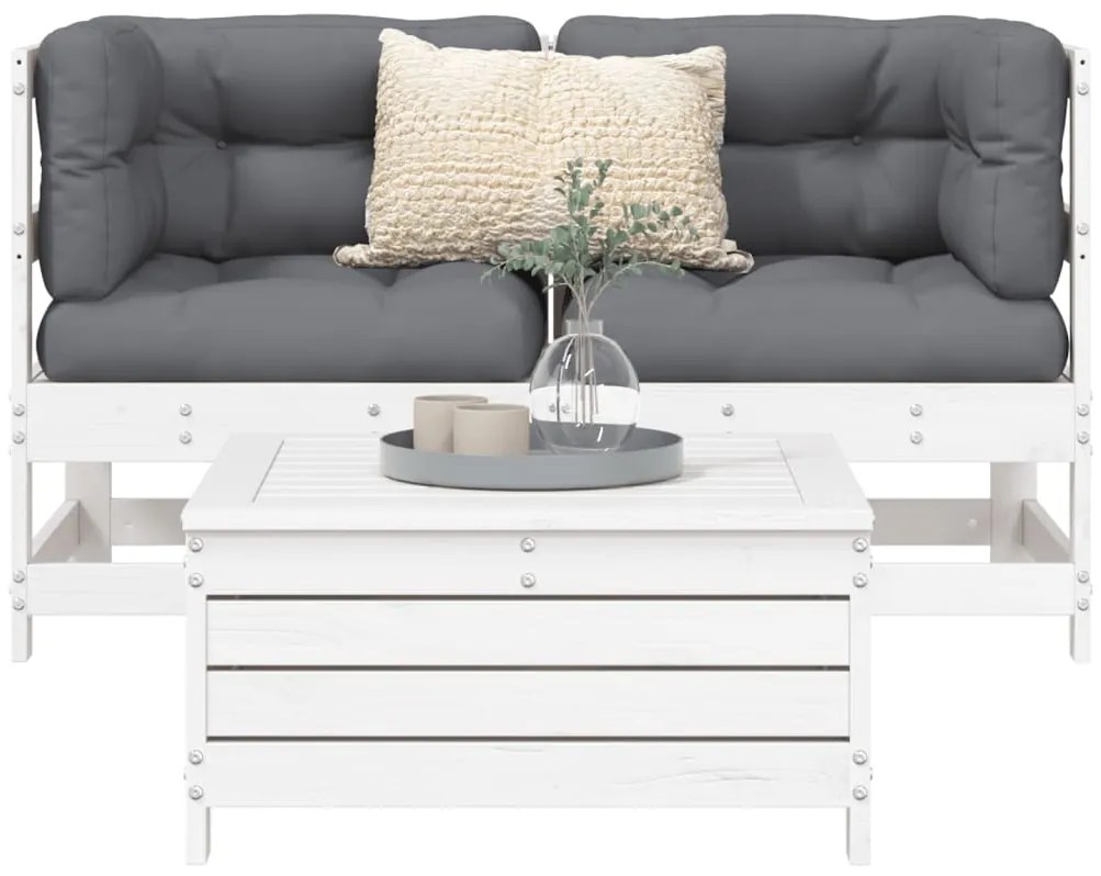 Καναπές Κήπου Σετ 3 Τεμαχίων Λευκός από Μασίφ Ξύλο Πεύκου