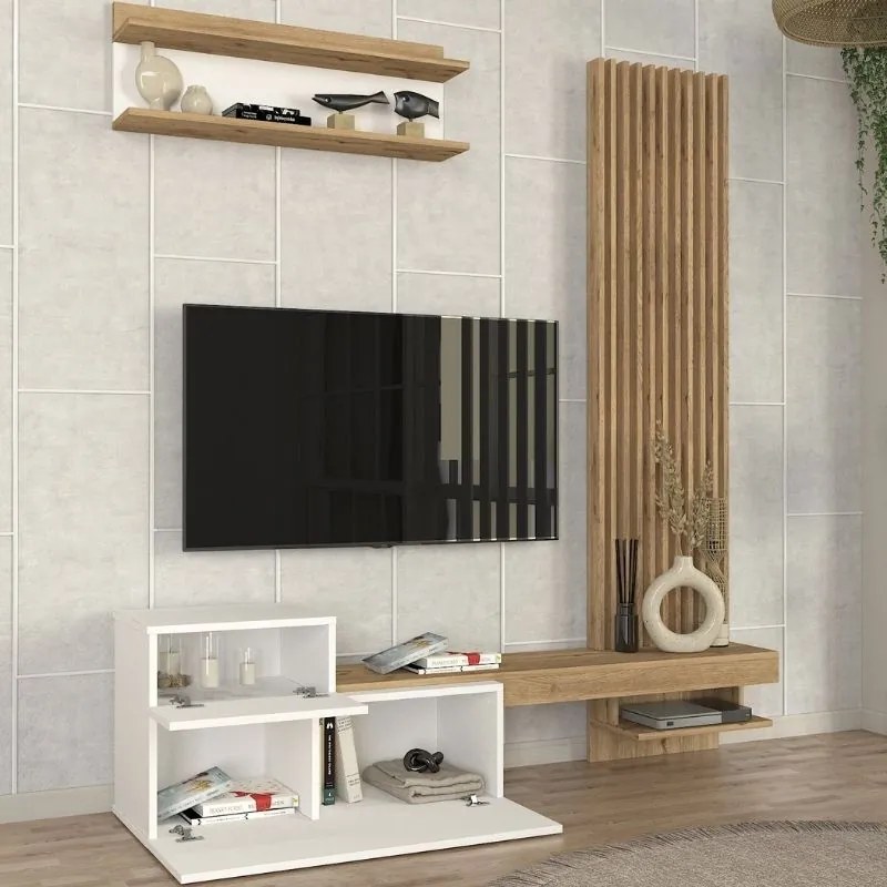 Σύνθεση τηλεόρασης Dumont Megapap χρώμα λευκό - sepet oak 180x36,8x200εκ.