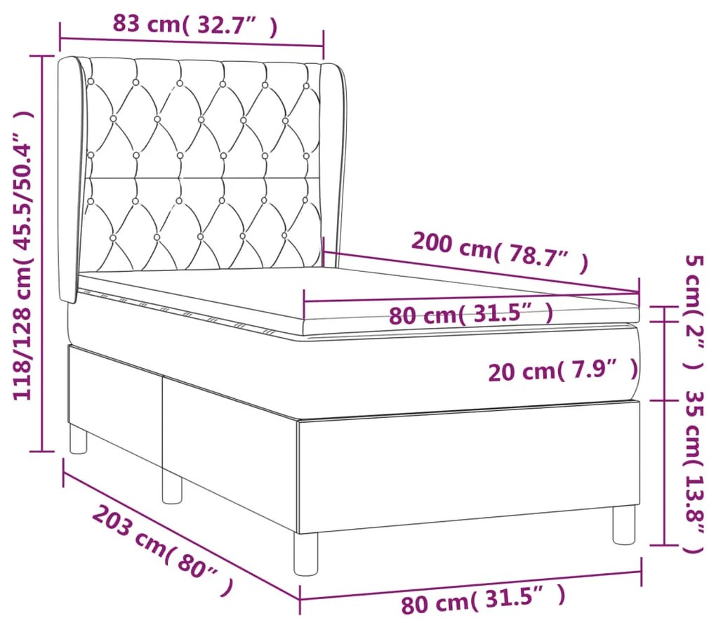 vidaXL Κρεβάτι Boxspring με Στρώμα Ανοιχτό Γκρι 80x200 εκ. Υφασμάτινο
