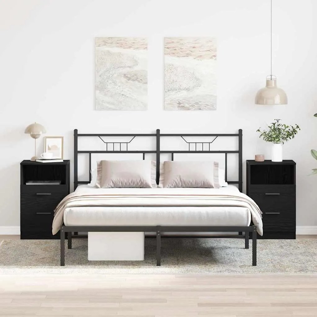 vidaXL Κομοδίνο 2 pcs Μαύρη δρυς 40 x 35 x 65 εκ. Επεξεργασμένο ξύλο