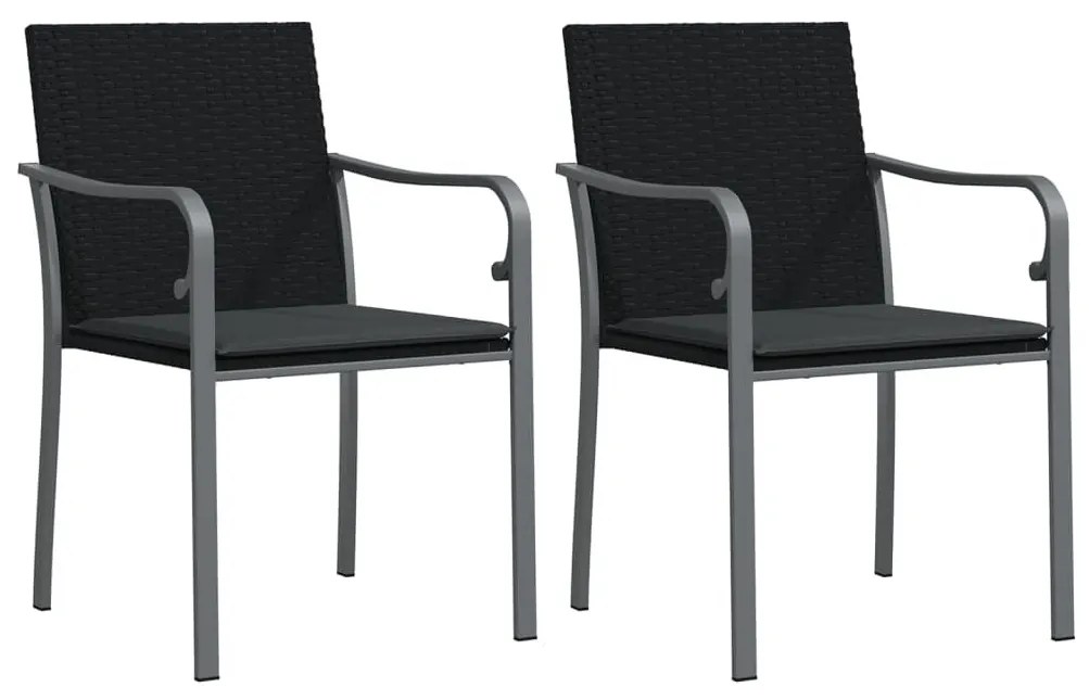 Καρέκλες Κήπου 2 τεμ. Μαύρο 56x59x84 εκ Συνθ. Ρατάν &amp; Μαξιλάρια - Μαύρο