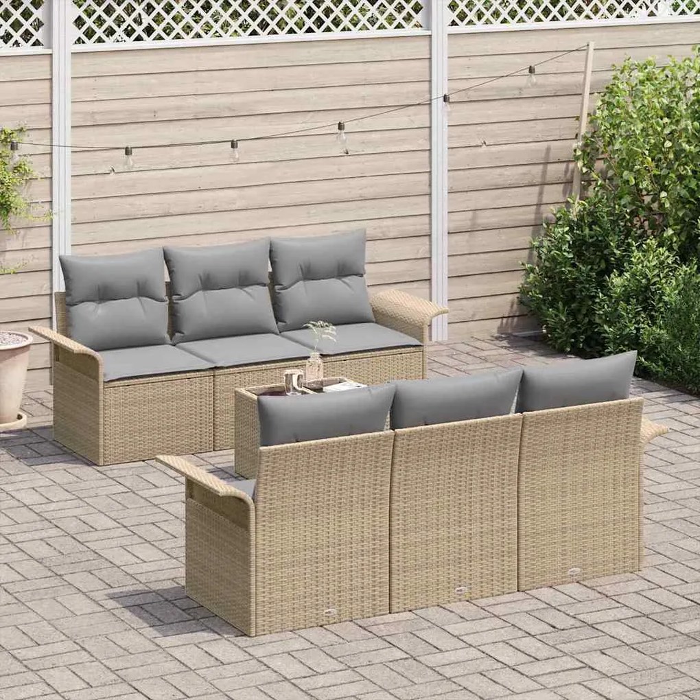 vidaXL Σετ Καναπέ Κήπου 7 pcs Μπεζ Πολυ ράταν