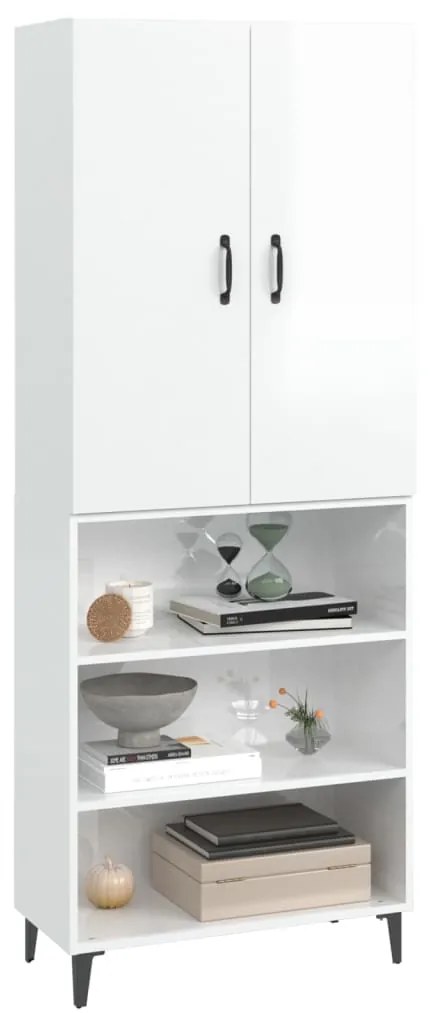 vidaXL Μπουφές Γυαλιστερό Λευκό 69,5x32,5x180 εκ. Επεξεργασμένο Ξύλο