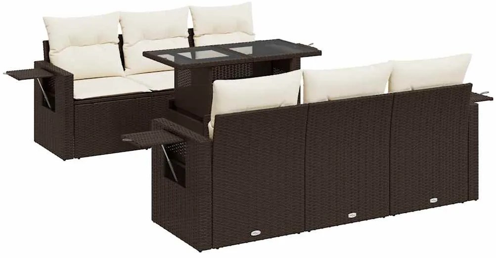 vidaXL Σαλόνι Κήπου Σετ 7 Τεμαχίων Καφέ Συνθετικό Ρατάν με Μαξιλάρια