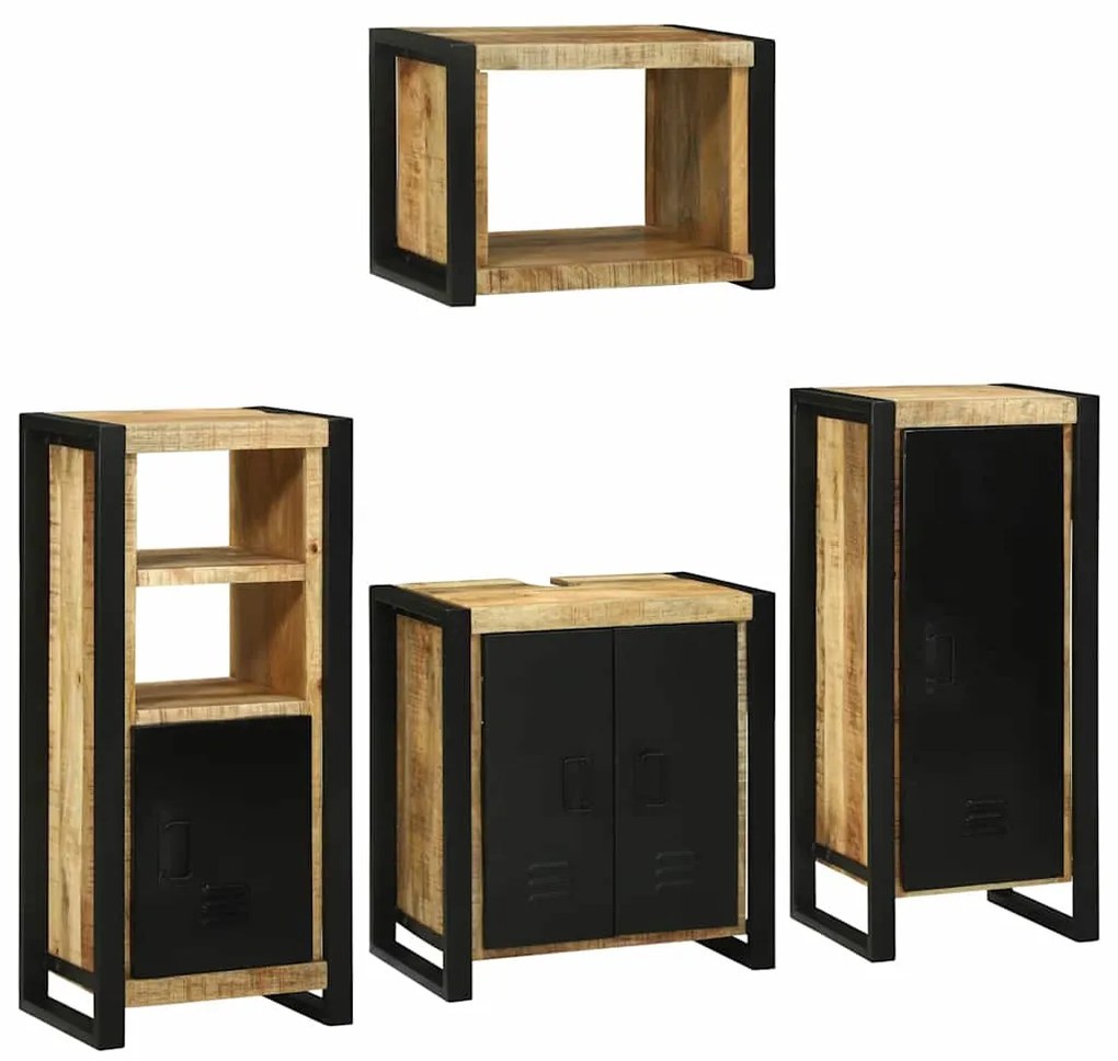 Σετ Επίπλων Μπάνιου με ράφι 4 pcs Καφέ Στερεό Ξύλο Μάνγκο