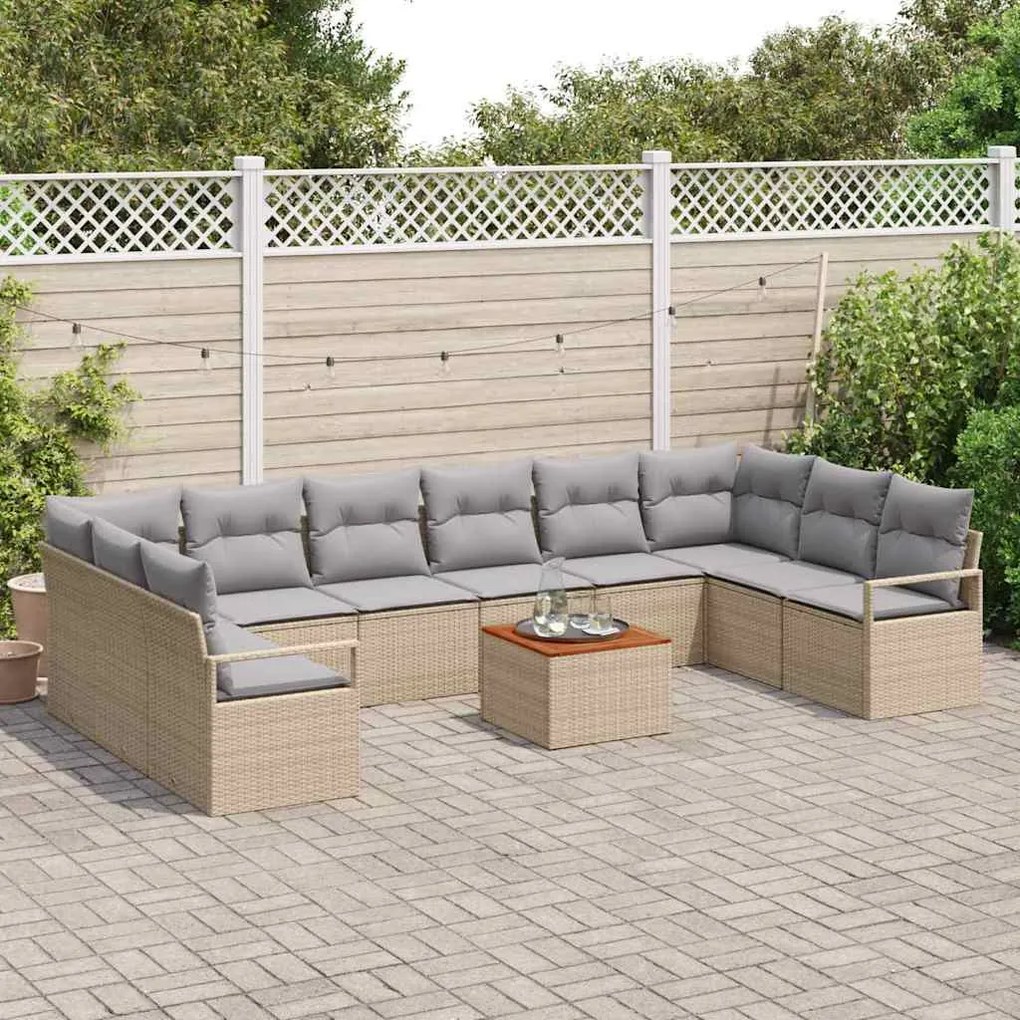 vidaXL Σετ Καναπέ Κήπου με μαξιλάρι 11 pcs Μπεζ Πολυ ράταν