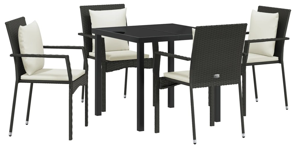 vidaXL Set κηπουρικής 5 τεμαχίων με μαξιλάρια - Μαύρο πολυ-ρατάν
