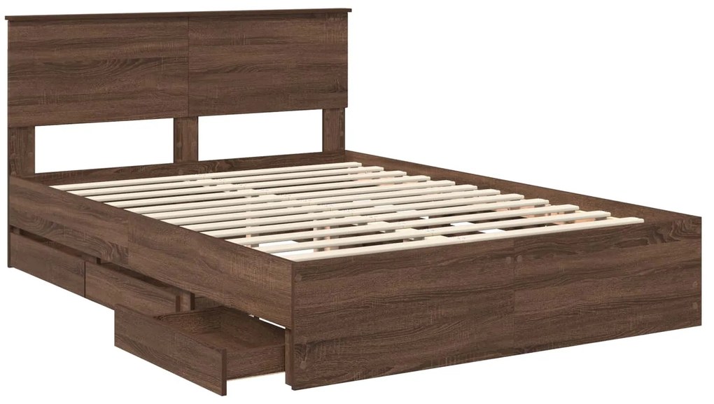 vidaXL Σκελετός Κρεβατιού Καφέ δρυς 140 x 190 cm Μηχανήματος Ξύλο