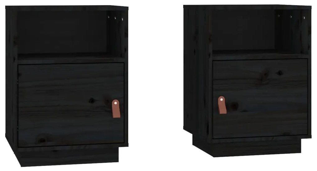 vidaXL Κομοδίνα 2 τεμ. Μαύρα40x34x55 εκ. από Μασίφ Ξύλο Πεύκου