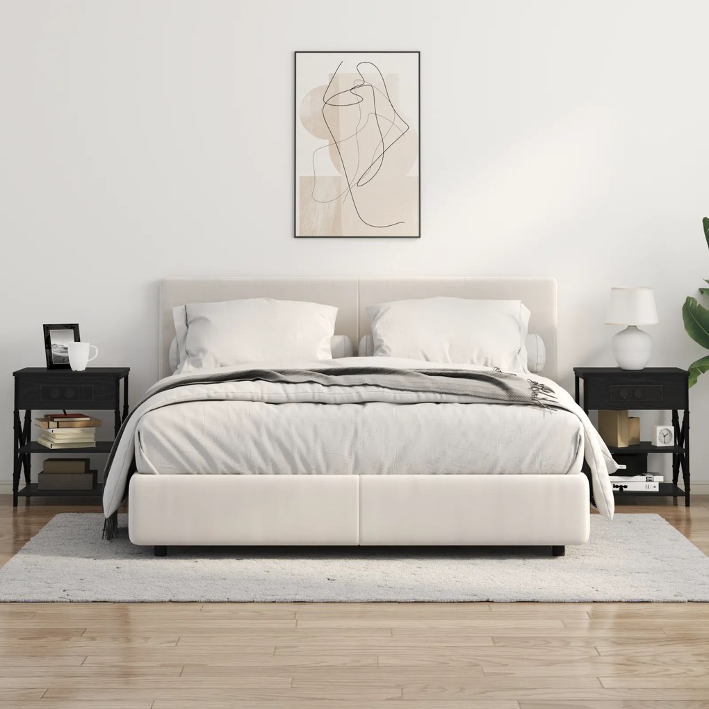 vidaXL Κομοδίνο με Σταθμό Φόρτισης 2 pcs Μαύρη δρυς Επεξεργασμένο ξύλο
