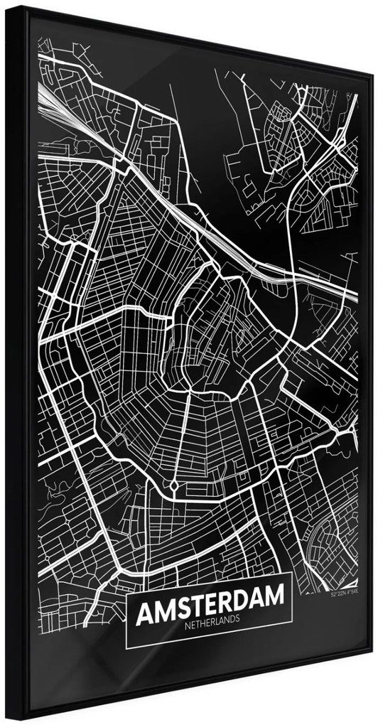 Αφίσα - City Map: Amsterdam (Dark) - 20x30 - Μαύρο - Χωρίς πασπαρτού