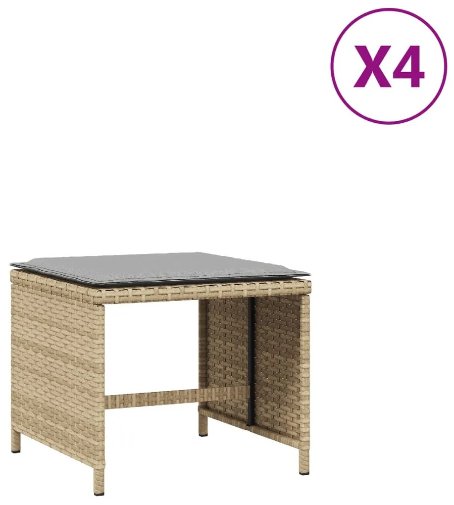 Σκαμπό Κήπου 4 τεμ Μικτό Μπεζ 40x40x35 εκ Συνθ. Ρατάν+Μαξιλάρια - Μπεζ