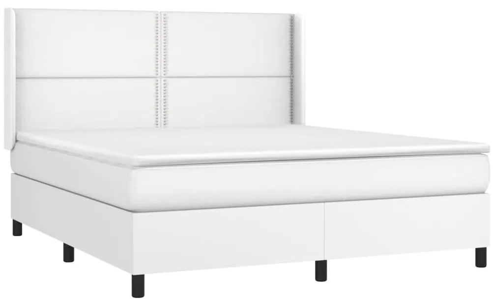 vidaXL Κρεβάτι Boxspring με Στρώμα &amp; LED Λευκό 160x200 εκ. Συνθ. Δέρμα