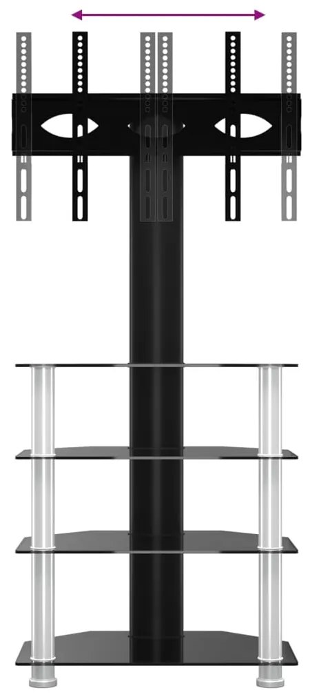 Βάση Τηλεόρασης Γωνιακή 4 Επιπέδων για 32-70 Ιντσών Μαύρη/Ασημί - Μαύρο