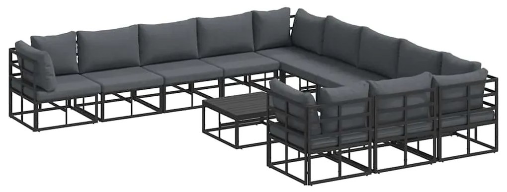 vidaXL Σετ Καναπέ Κήπου με μαξιλάρι 12 pcs Μαύρο Αλουμίνιο