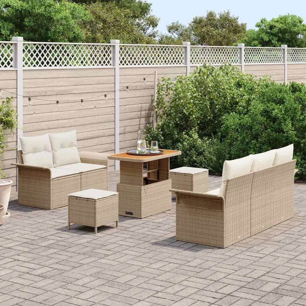 vidaXL Σετ Καναπέ Κήπου Ρυθμιζόμενο ύψος 8 pcs Μπεζ συνθετικό ρατάν