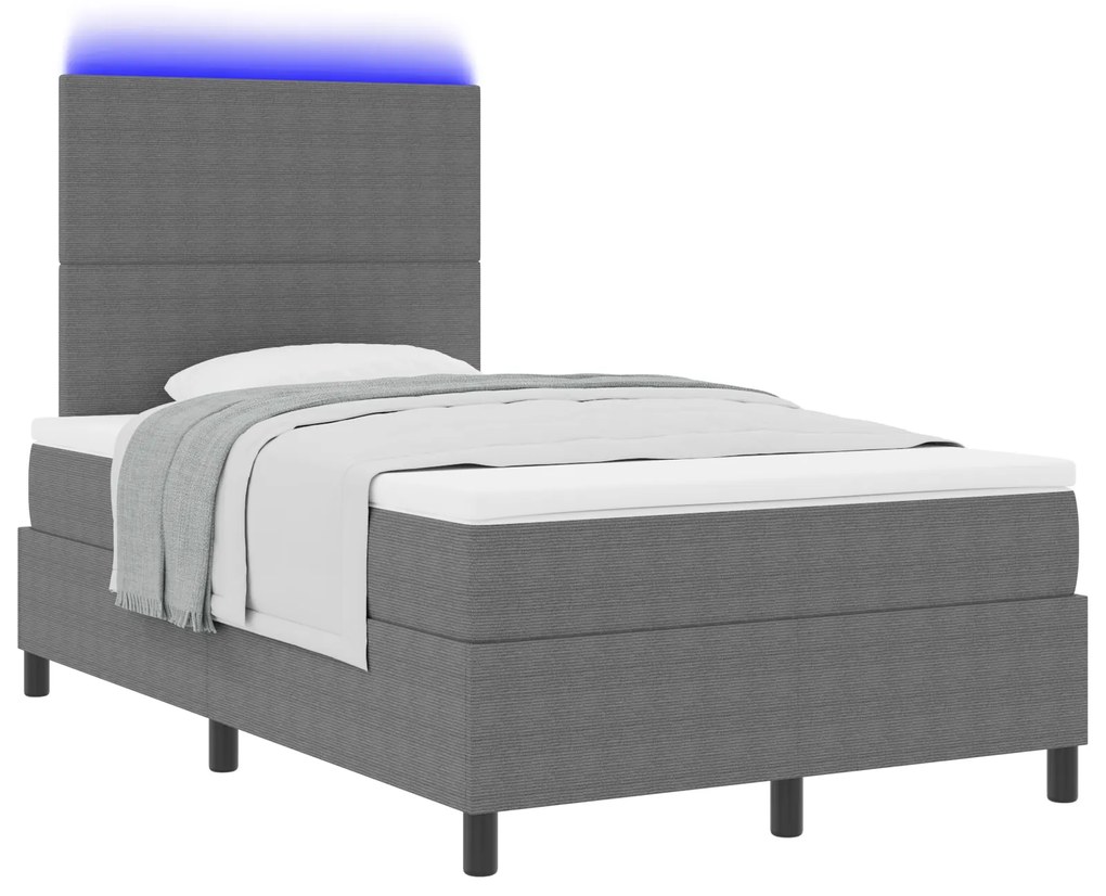 vidaXL Κρεβάτι Box Spring με Στρώμα & LED Ανοιχτό Γκρι 120x200 εκ Ραβδωτού ύφασματος