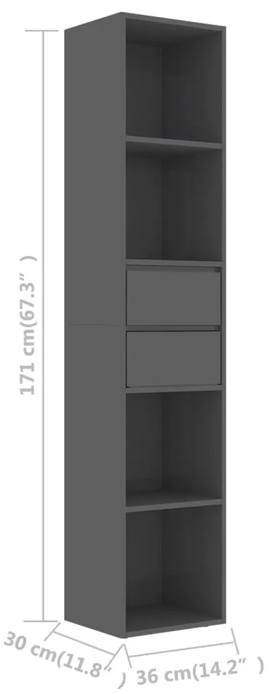 vidaXL Βιβλιοθήκη Γυαλιστερό Γκρι 36 x 30 x 171 εκ. από Μοριοσανίδα