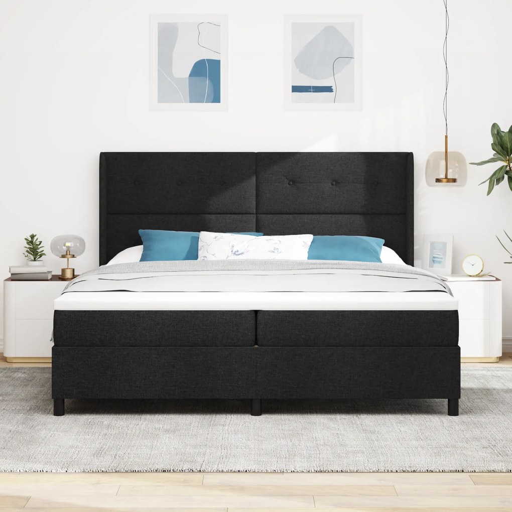 vidaXL Κρεβάτι Box Spring με Στρώμα & LED Μαύρο 200x200 εκ Υφασμάτινο