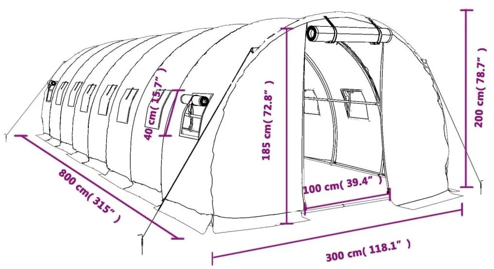 Θερμοκήπιο Λευκό 24 μ² 8 x 3 x 2 μ. με Ατσάλινο Πλαίσιο - Λευκό