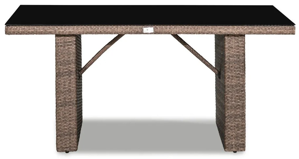 Τραπέζι εξωτερικού χώρου Comfort Garden 1322, 67x85x145cm, Καφέ, Επεξεργασμένο γυαλί, Πλαστικό ψάθινο, Μέταλλο
