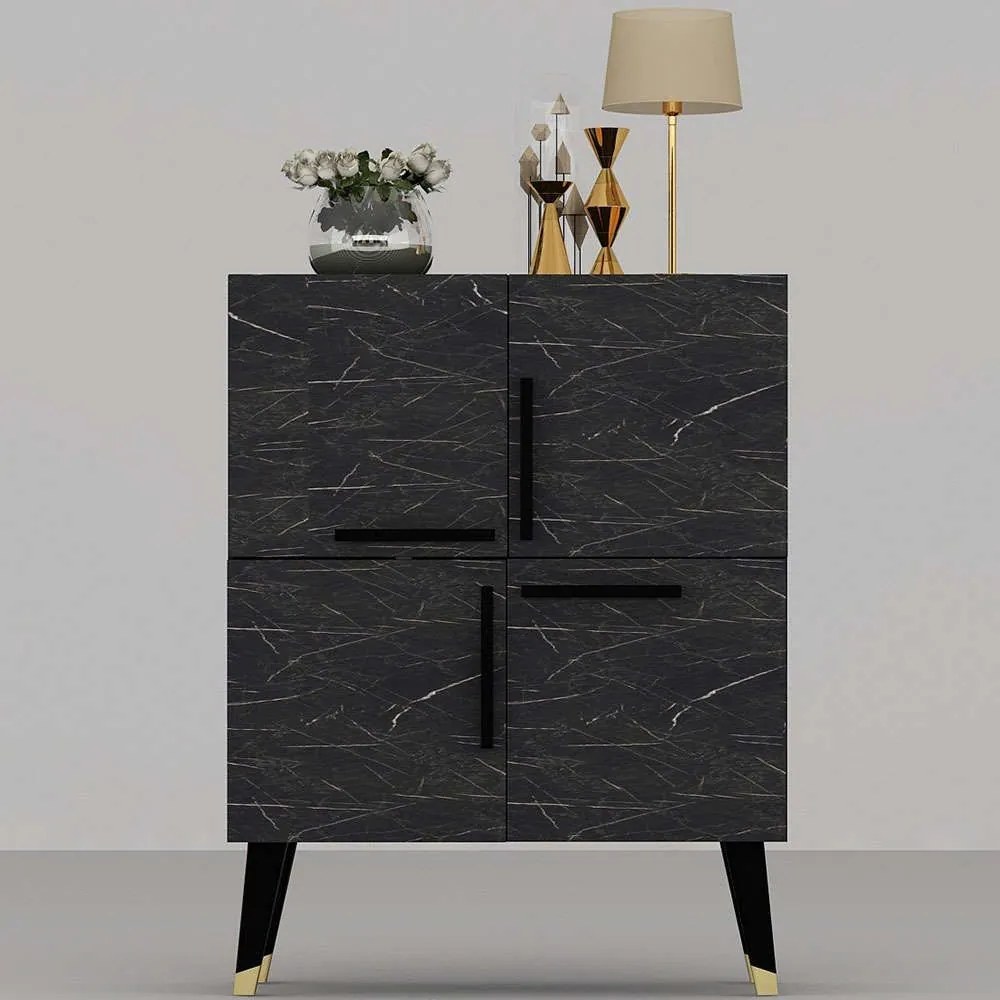 Μπουφές Makro 475OLV1762 70x35x90cm Marble Effect Black Particle Board, Melamine