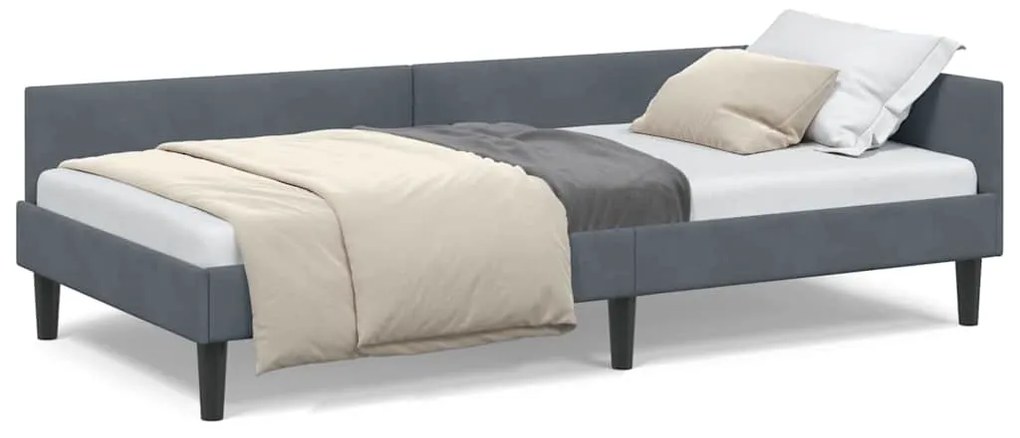 vidaXL Πλαϊνό Κρεβάτι με κεφαλάρι Σκούρο γκρι 90 x 200 cm