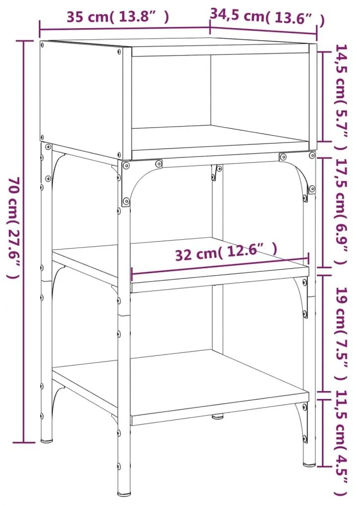 Κομοδίνο Καπνιστή Δρυς 35 x 34,5 x 70 εκ. Επεξεργασμένο Ξύλο - Καφέ