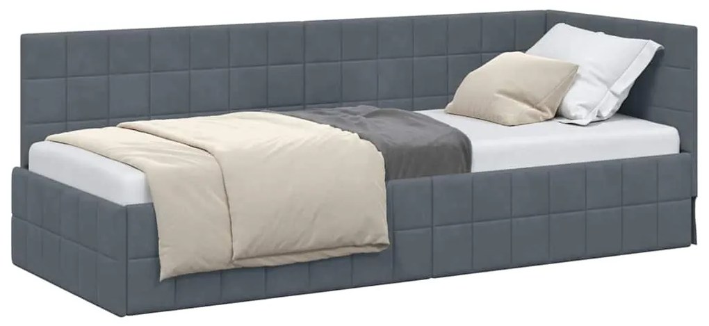 vidaXL Κρεβάτι Γωνίας με κεφαλάρι Σκούρο Γκρι 80 εκ x 200 εκ Βελούδο