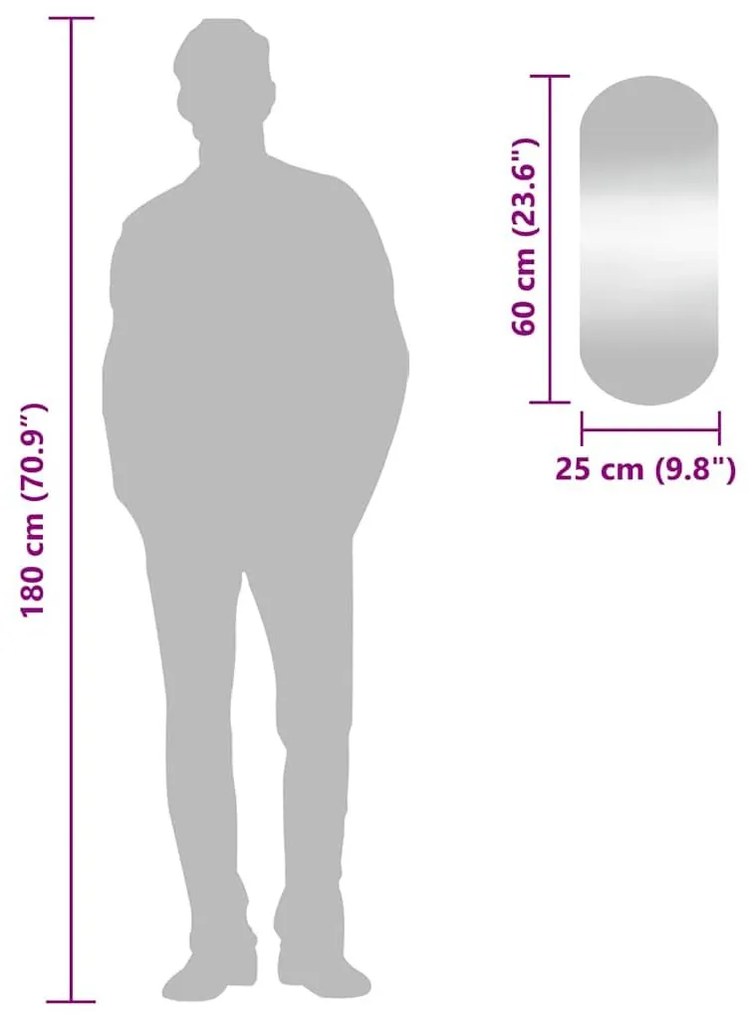 Καθρέφτης Τοίχου Οβάλ 25 x 60 εκ. από Γυαλί - Ασήμι