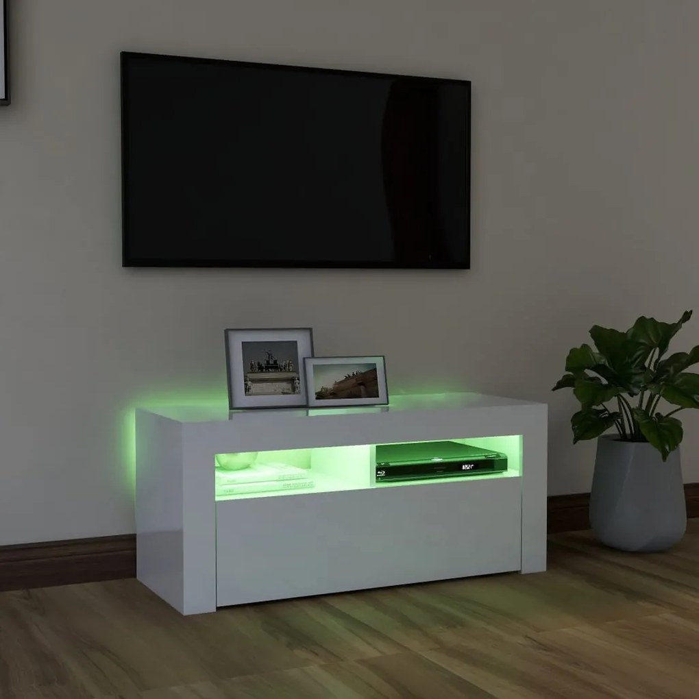 vidaXL Έπιπλο Τηλεόρασης με LED Γυαλιστερό Λευκό 90x35x40 εκ.
