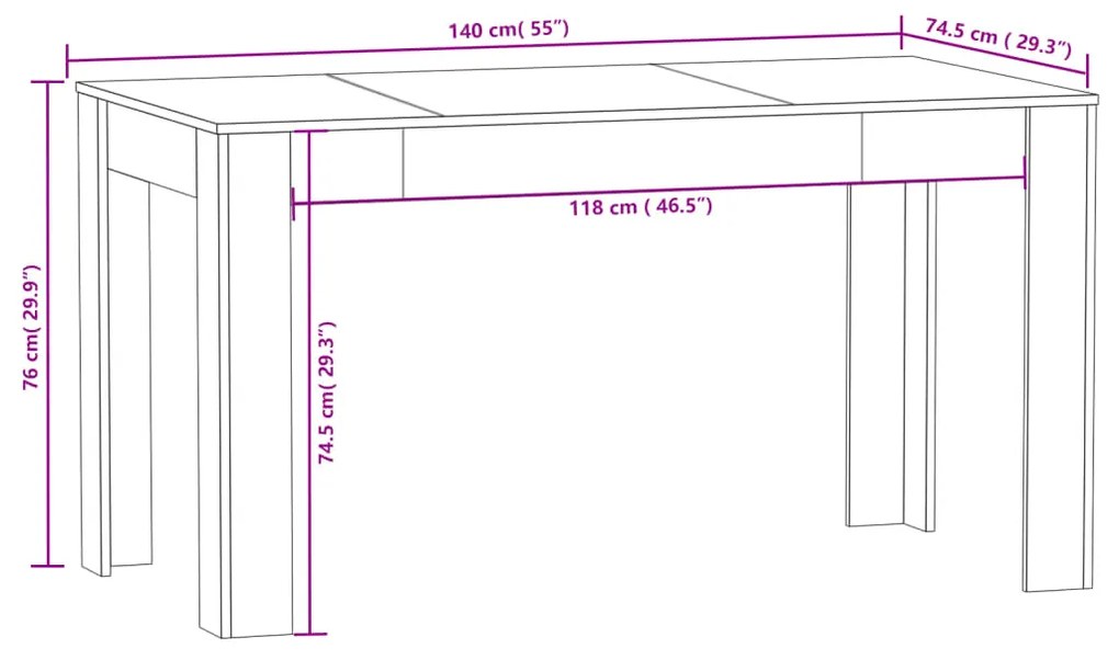 Τραπεζαρία Γκρι Sonoma 140 x 74,5 x 76 εκ. Επεξεργασμένο Ξύλο - Γκρι