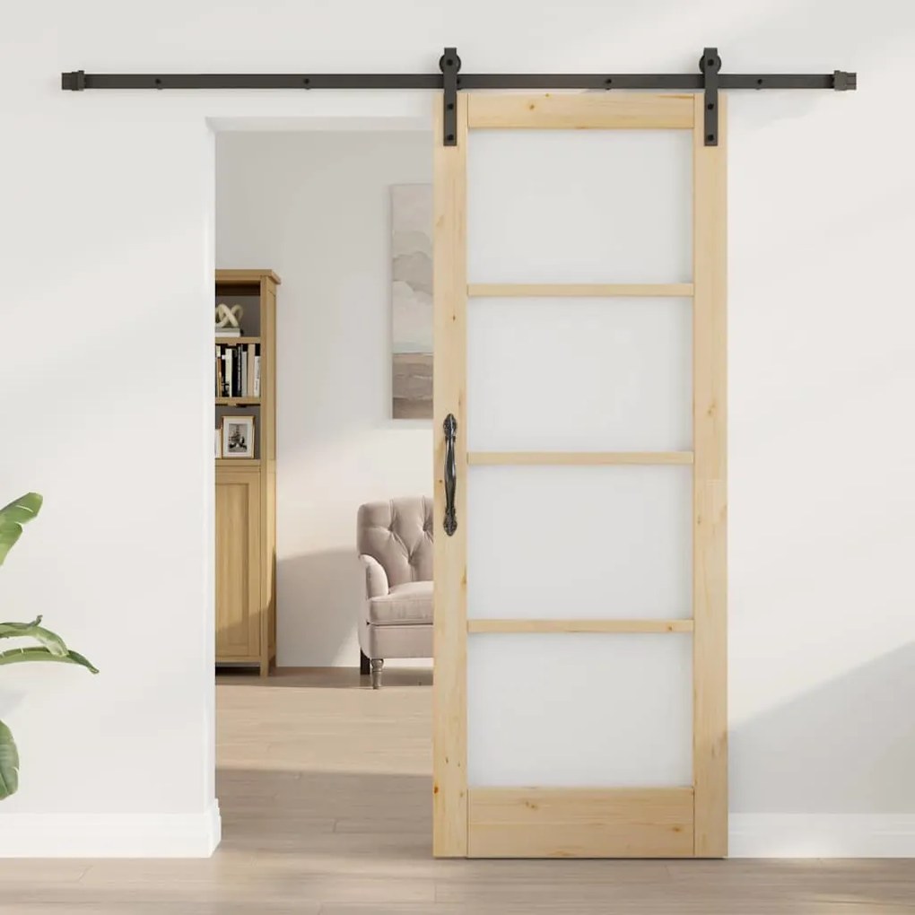 vidaXL Συρόμενη Πόρτα Χειροκίνητος Καφέ 78 x 202 εκ. Ξύλο και μέταλλο