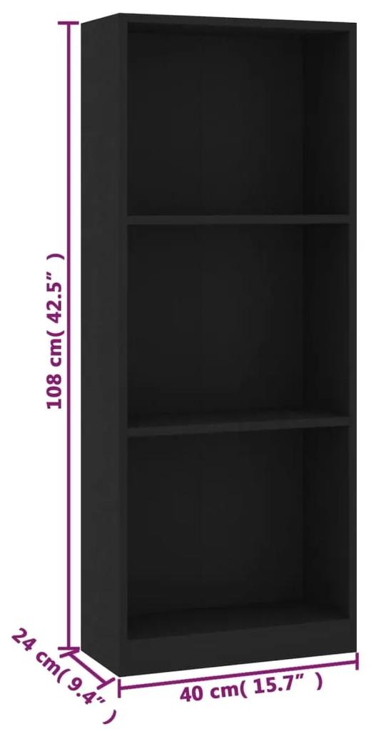 vidaXL Βιβλιοθήκη με 3 Ράφια Μαύρη 40 x 24 x 108 εκ. από Μοριοσανίδα