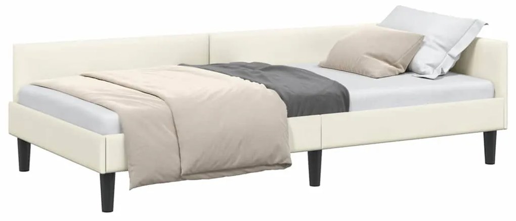 vidaXL Πλαϊνό Κρεβάτι Κρεμ 90 x 190 cm Βελούδο και Στιβαρή ξυλεία