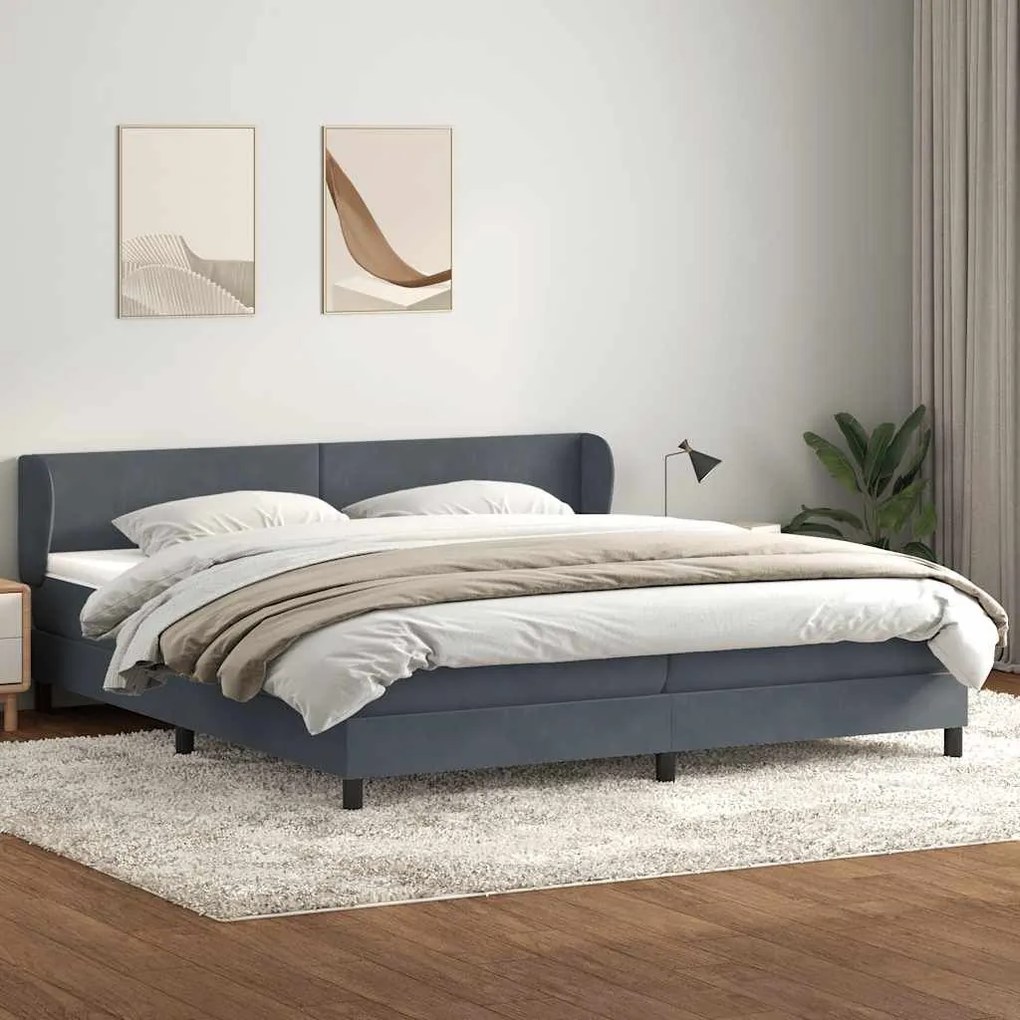 Box Spring Κρεβάτι με στρώματα Σκούρο γκρι 180x220 cm Βελούδινο - Γκρι