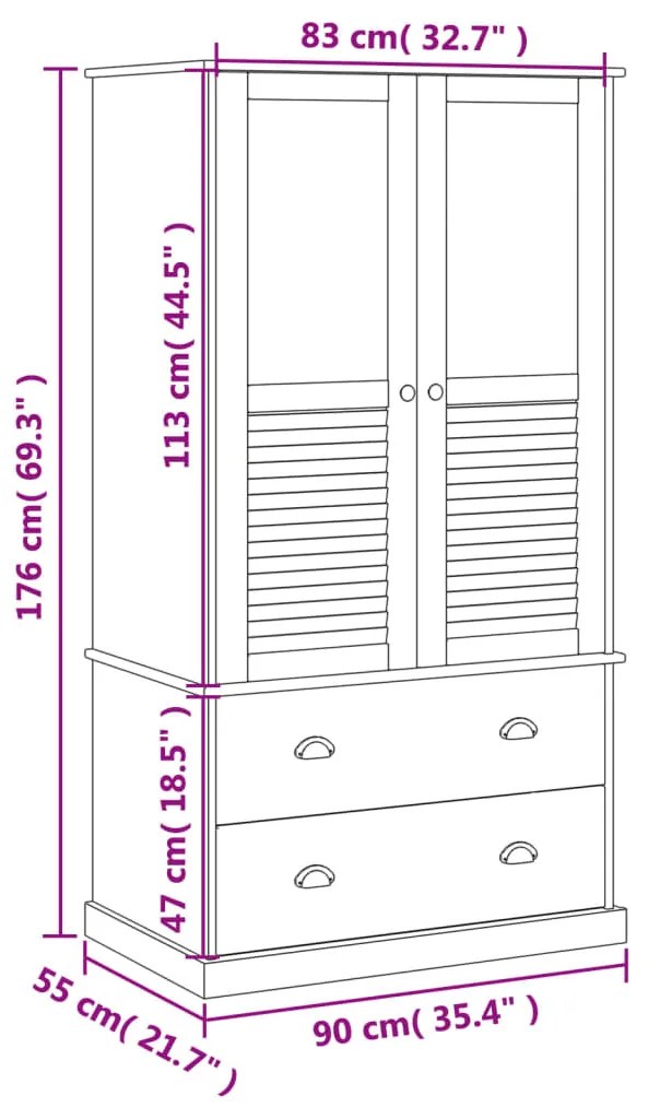 Ντουλάπα VIGO 90 x 55 x 176 εκ. από Μασίφ Ξύλο Πεύκου - Καφέ