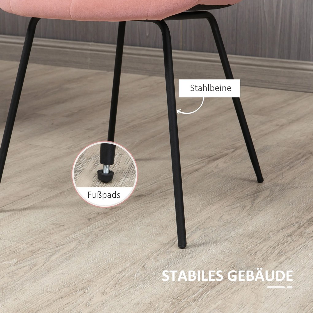 HOMCOM Σετ 2 καρεκλών τραπεζαρίας, καρέκλες προφοράς, καρέκλες κουζίνας, ρετρό σχεδιασμός, όψη βελούδου, 50 cm x 61 cm x 79 cm, Ροζ