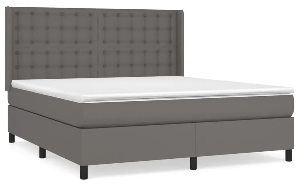 Κρεβάτι Boxspring με Στρώμα Γκρι 180x200 εκ. Συνθετικό Δέρμα - Γκρι