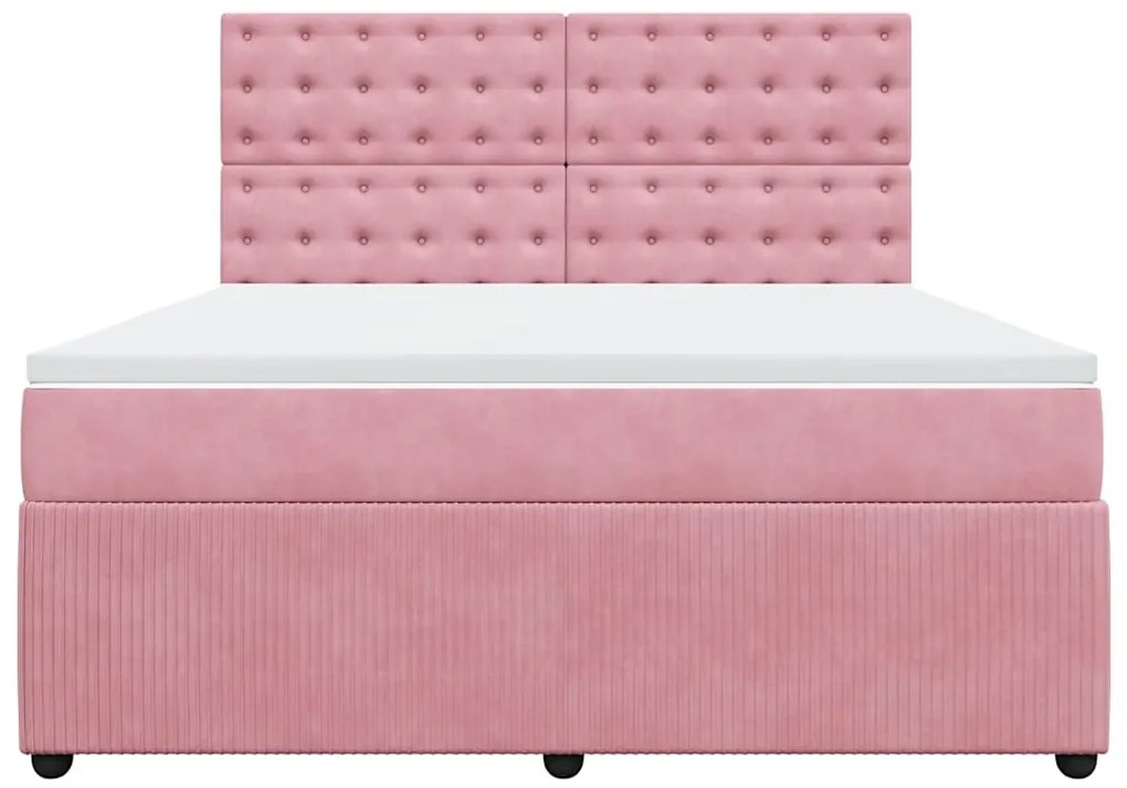 vidaXL Κρεβάτι Boxspring με Στρώμα Ροζ 180x200 εκ. Βελούδινο