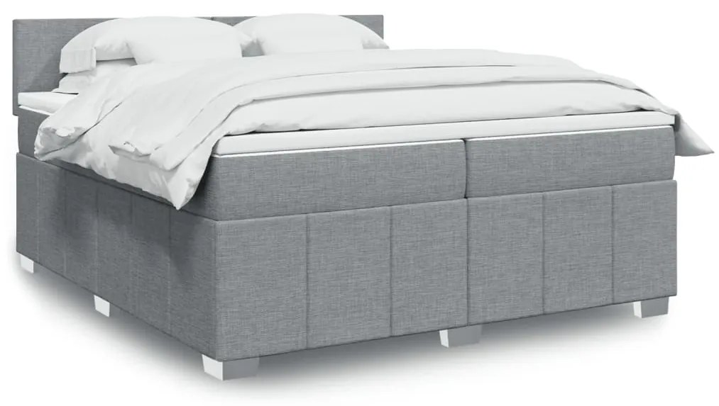 Κρεβάτι Boxspring με Στρώμα Ανοιχτό Γκρι 200x200 εκ. Υφασμάτινο