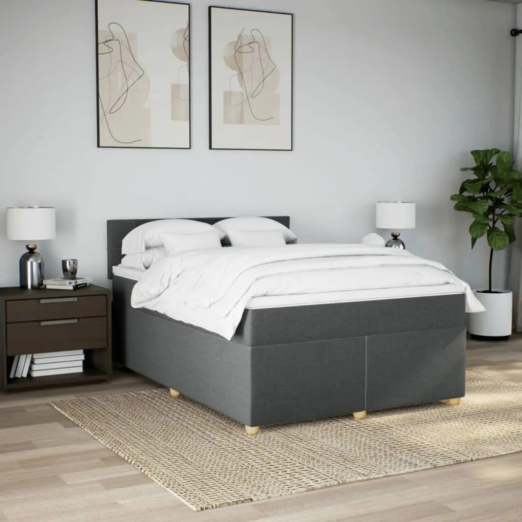 ΚΡΕΒΑΤΙ BOXSPRING ΜΕ ΣΤΡΩΜΑ ΣΚΟΥΡΟ ΓΚΡΙ 160X200 ΕΚ ΥΦΑΣΜΑΤΙΝΟ 3286732