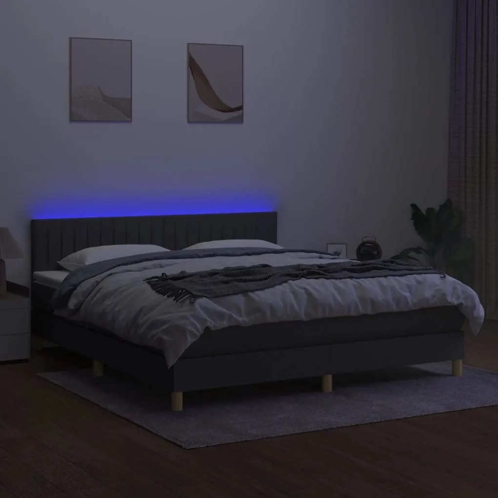 ΚΡΕΒΑΤΙ BOXSPRING ΜΕ ΣΤΡΩΜΑ &amp; LED ΣΚ.ΓΚΡΙ 180X200 ΕΚ ΥΦΑΣΜΑΤΙΝΟ 3133894