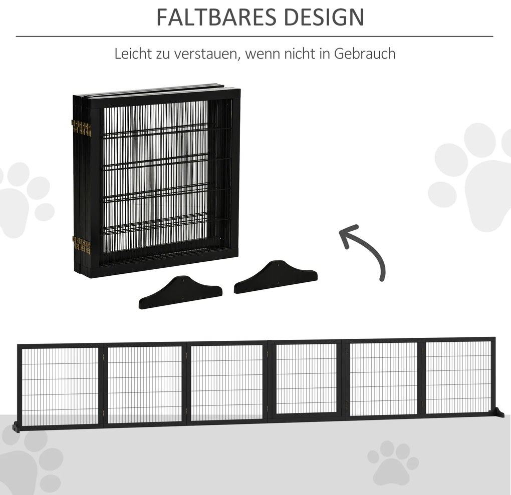 PawHut Πτυσσόμενο φράγμα σκύλου 432 x 36 x 70cm Ξύλο πεύκου Μαύρο