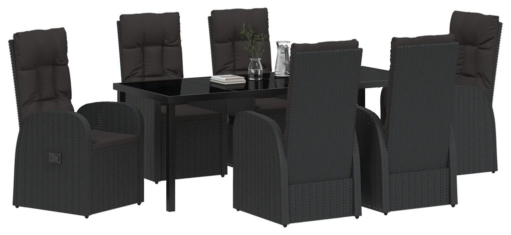 vidaXL Ανακλινόμενες καρέκλες κήπου 7 pcs Μαύρο 200 x 80 x 73 εκ