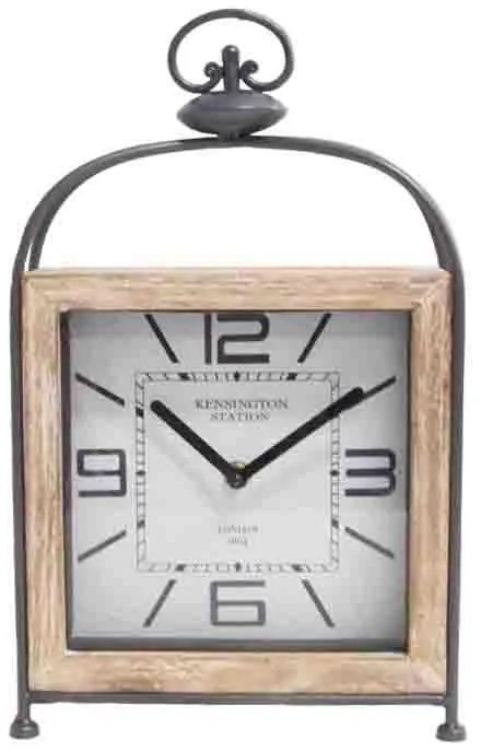 Επιτραπέζιο Ρολοϊ Metal-Wood F082 Fylliana σε Μαύρο - Καφέ χρώμα 22x7x35εκ.