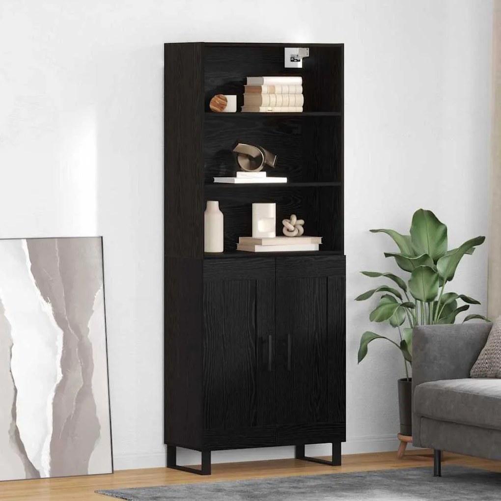 Highboard Μαύρη Οξυά 69,5 x 34 x 180 εκ. Επεξεργασμένο ξύλο