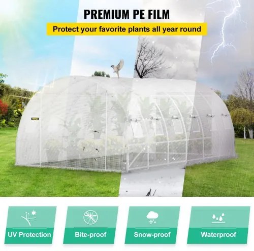 VEVOR Walk-in Tunnel Greenhouse, 20 x 10 x 7 ft Portable Plant Hot House w/ Galvanized Steel Hoops, 3 Top Beams, 4 Diagonal Poles, 2 Zippered Doors &amp; 12 Roll-up Windows, White