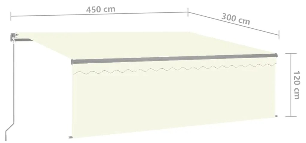 Τέντα Συρόμενη Χειροκίνητη με Σκίαστρο &amp; LED Κρεμ 4,5 x 3 μ. - Κρεμ