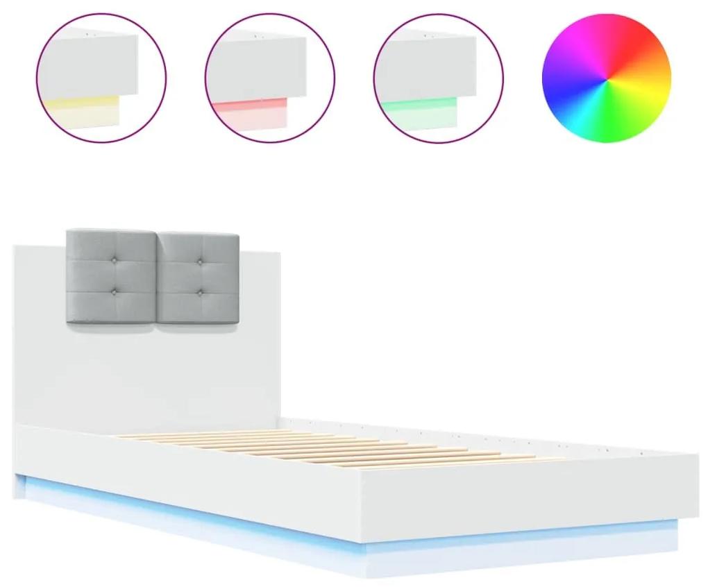 Πλαίσιο Κρεβατιού με Κεφαλάρι και LED Λευκό 90 x 200 εκ. - Λευκό